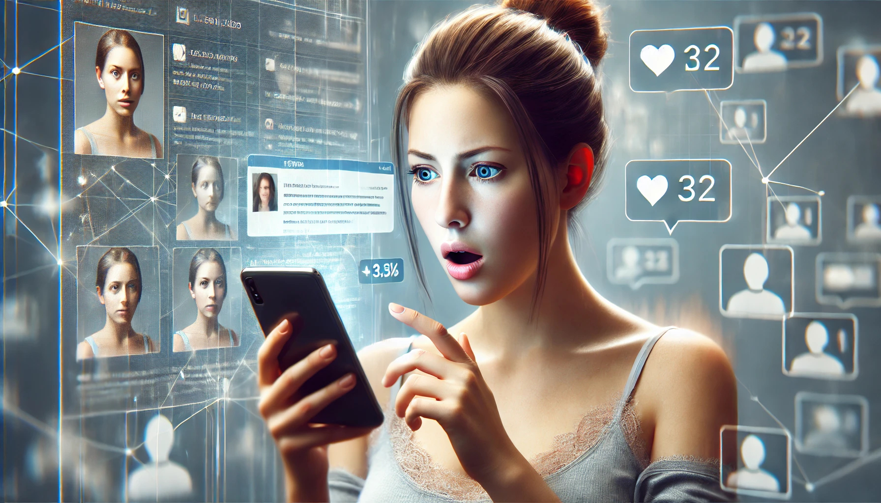 Foto di una persona che guarda uno smartphone con un'espressione di sorpresa o preoccupazione, simboleggiando la reazione a un commento negativo online.