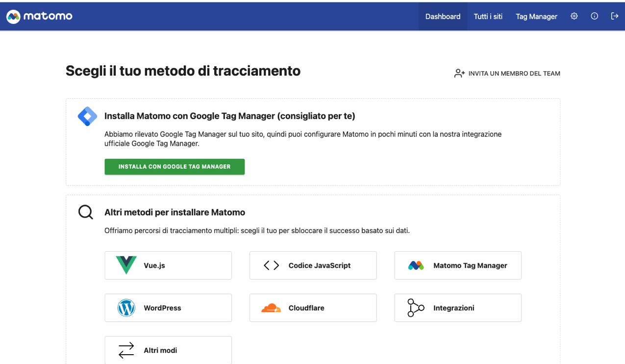 Istallazione e scelta del metodo di tracciamento