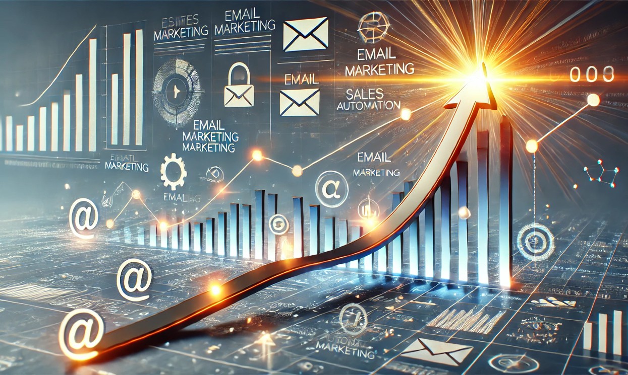 Un grafico di crescita aziendale con una freccia che punta verso l'alto: Questa immagine rappresenta la crescita e il successo dell'azienda grazie all'email marketing e al funnel di vendita automatizzato