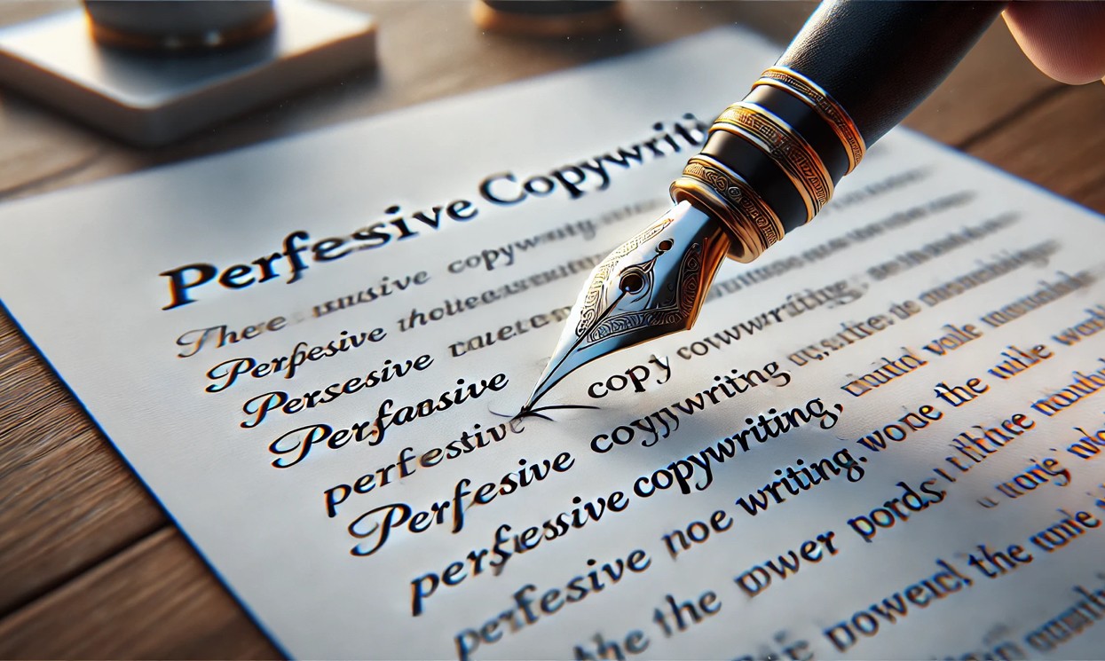 Una penna che scrive su un foglio di carta, per rappresentare l'importanza della comunicazione efficace nel copywriting.